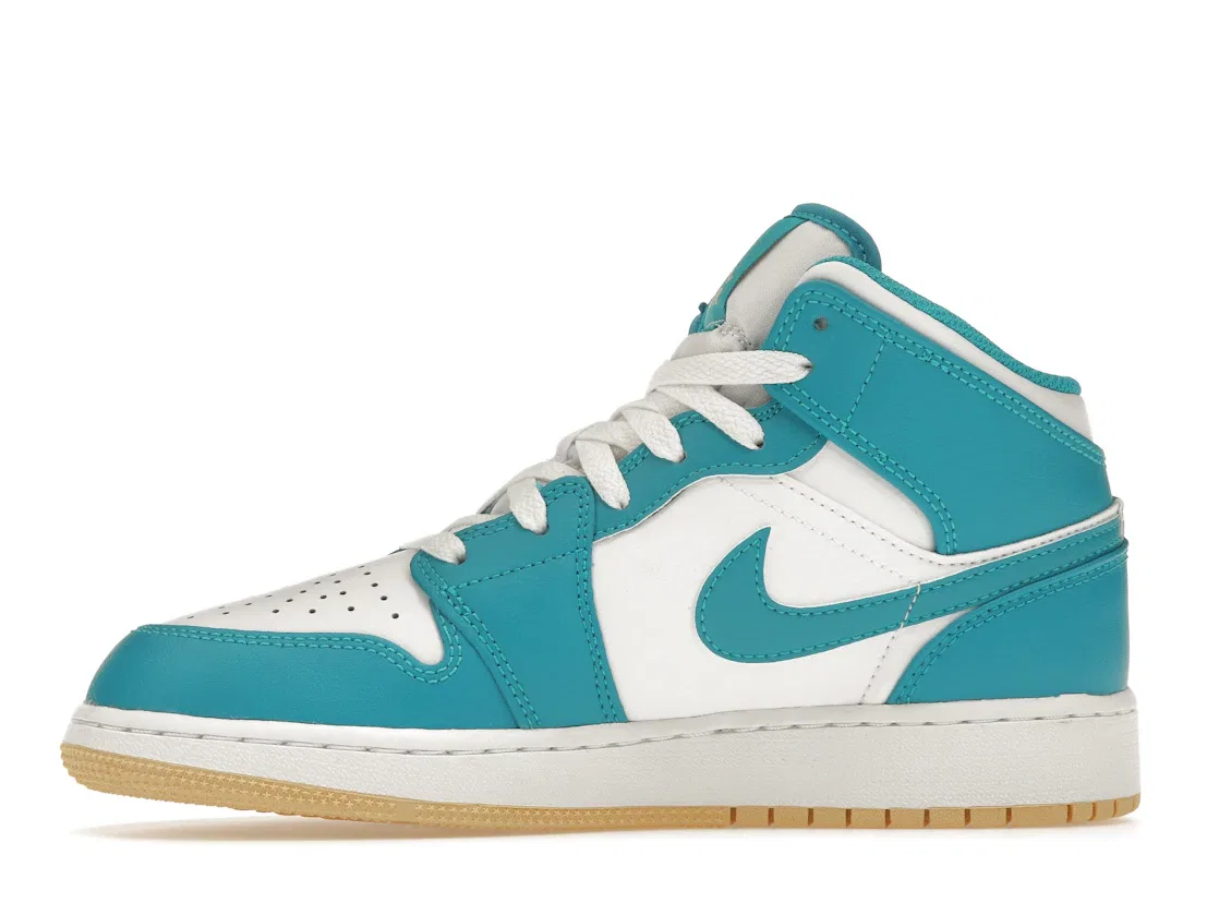 Детские кроссовки Lifestyle с ярким дизайном Jordan 1 Mid Aquatone (GS) Jordan, Aquatone/Celestial Gold/White — фото 3