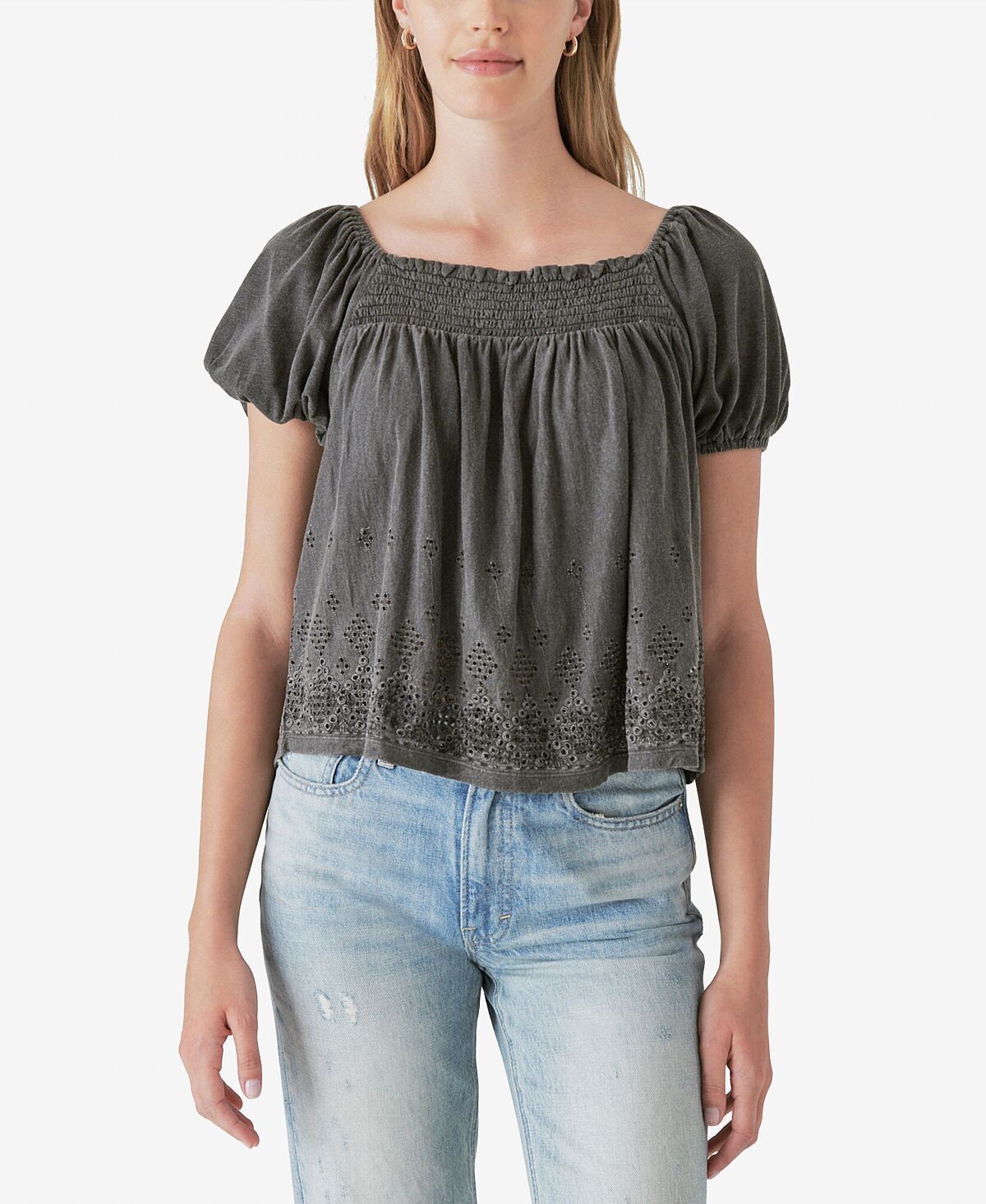 

Женский топ в крестьянском стиле с квадратным вырезом Lucky Brand, мульти