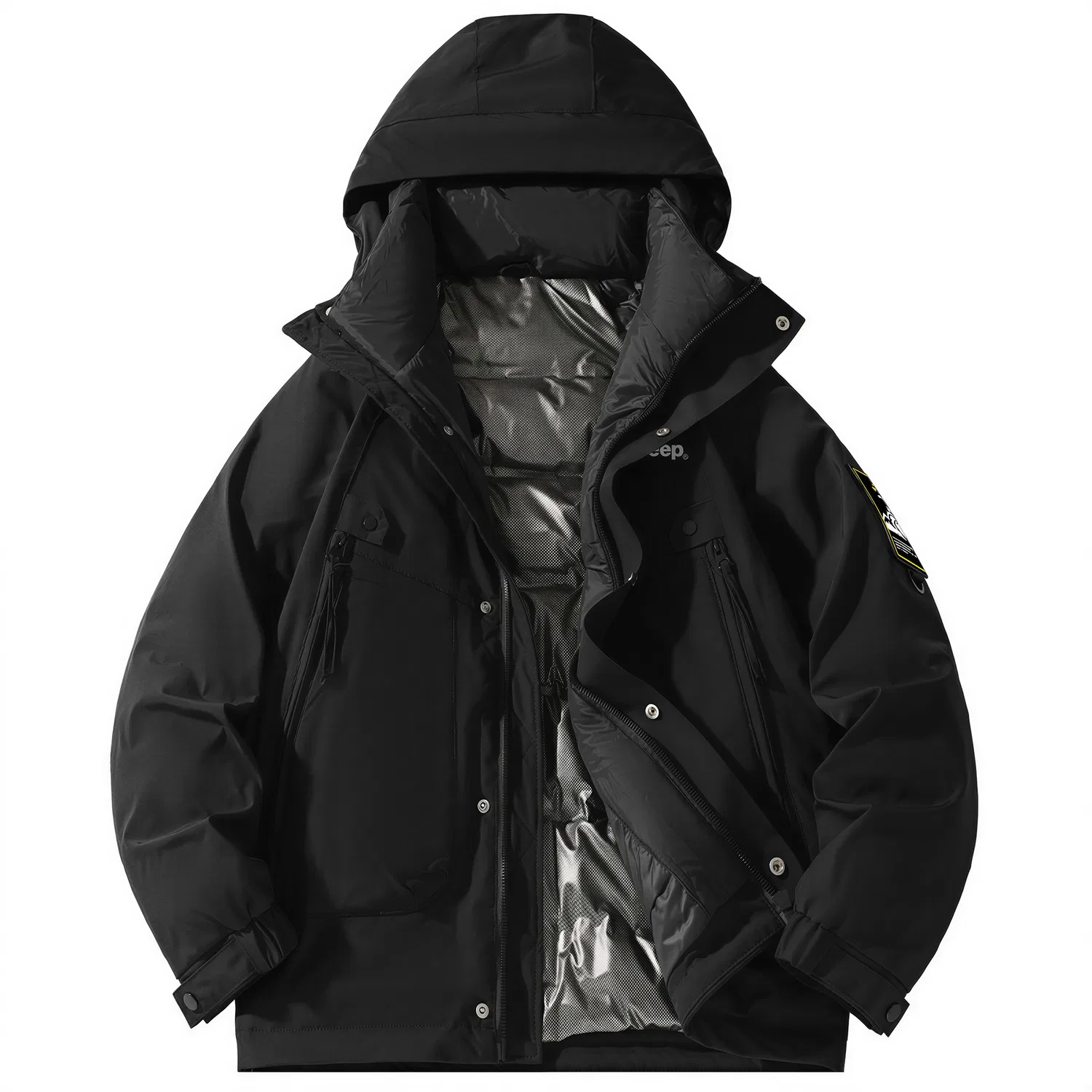 Детский пуховик с капюшоном 3-в-1 Jeep, Black Silver Ions Lining Warming
