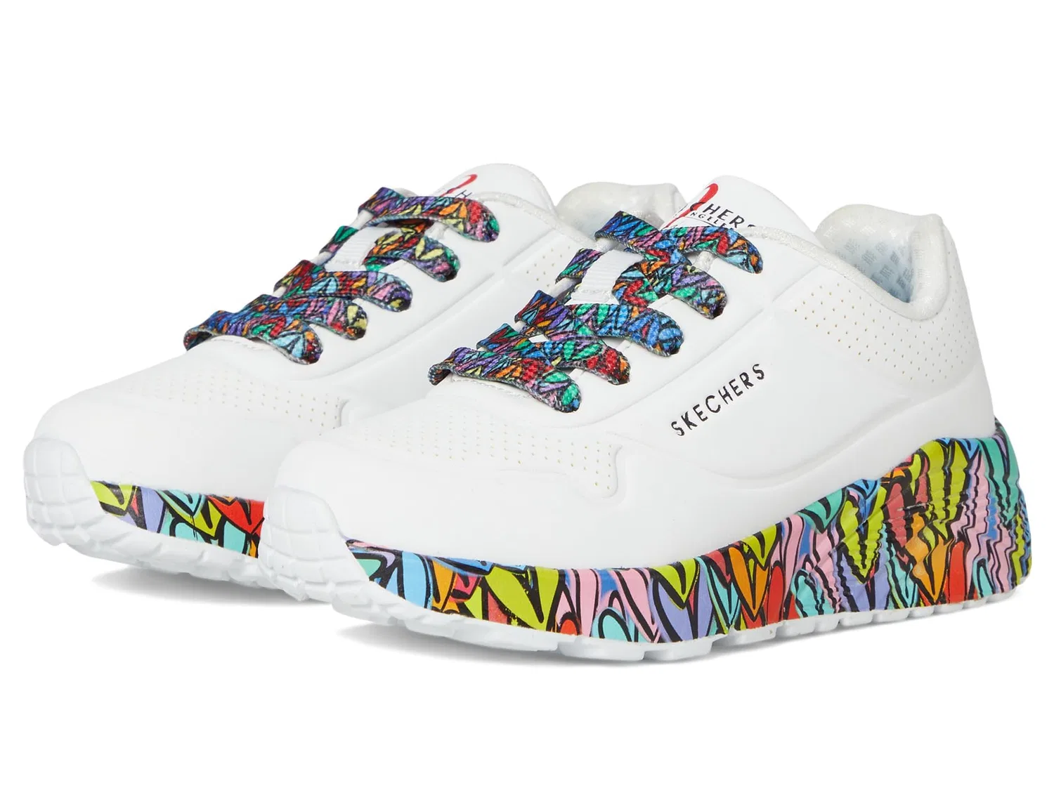Детские кроссовки для девочек с принтом Uno Lite Subtle Love Skechers, White Synthetic Multi Trim