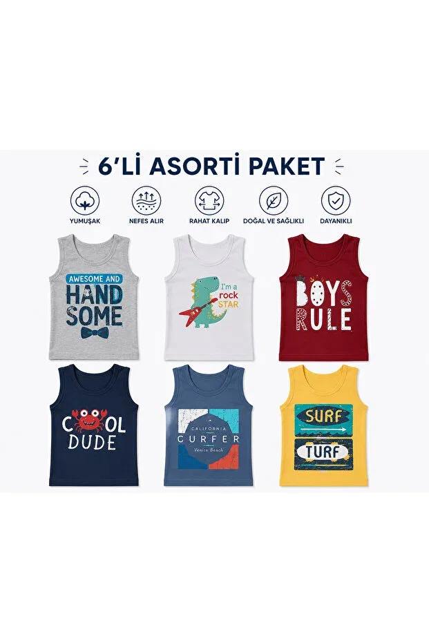 Детский комплект маек для мальчиков хлопковый с принтом Ilke, Assorted Pack