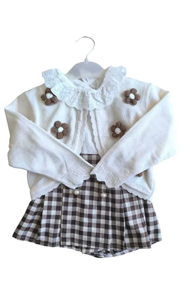 Детский комплект для девочек с цветочной вышивкой Laura baby flower Lumia Baby, Beige — фото 4