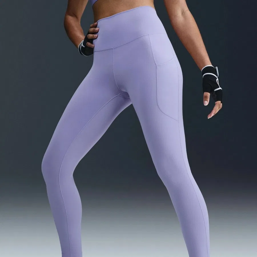 Женские леггинсы для тренировок с высокой посадкой и карманами Nike One Dri-FIT 7/8, Lilac Ice / Black — фото 4