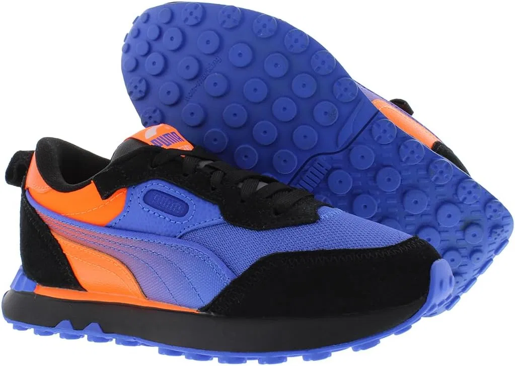 Детские кроссовки для мальчиков с шнуровкой Rider Fv Future Vintage PUMA, Sapphire/Shadow Black/Ultra Orange/Multi-Colored — фото 2