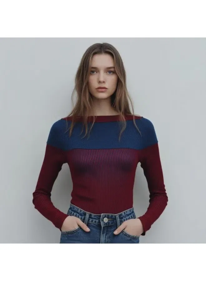 Футболка с открытыми плечами и цветными блоками Zara, красно-синий — фото 2