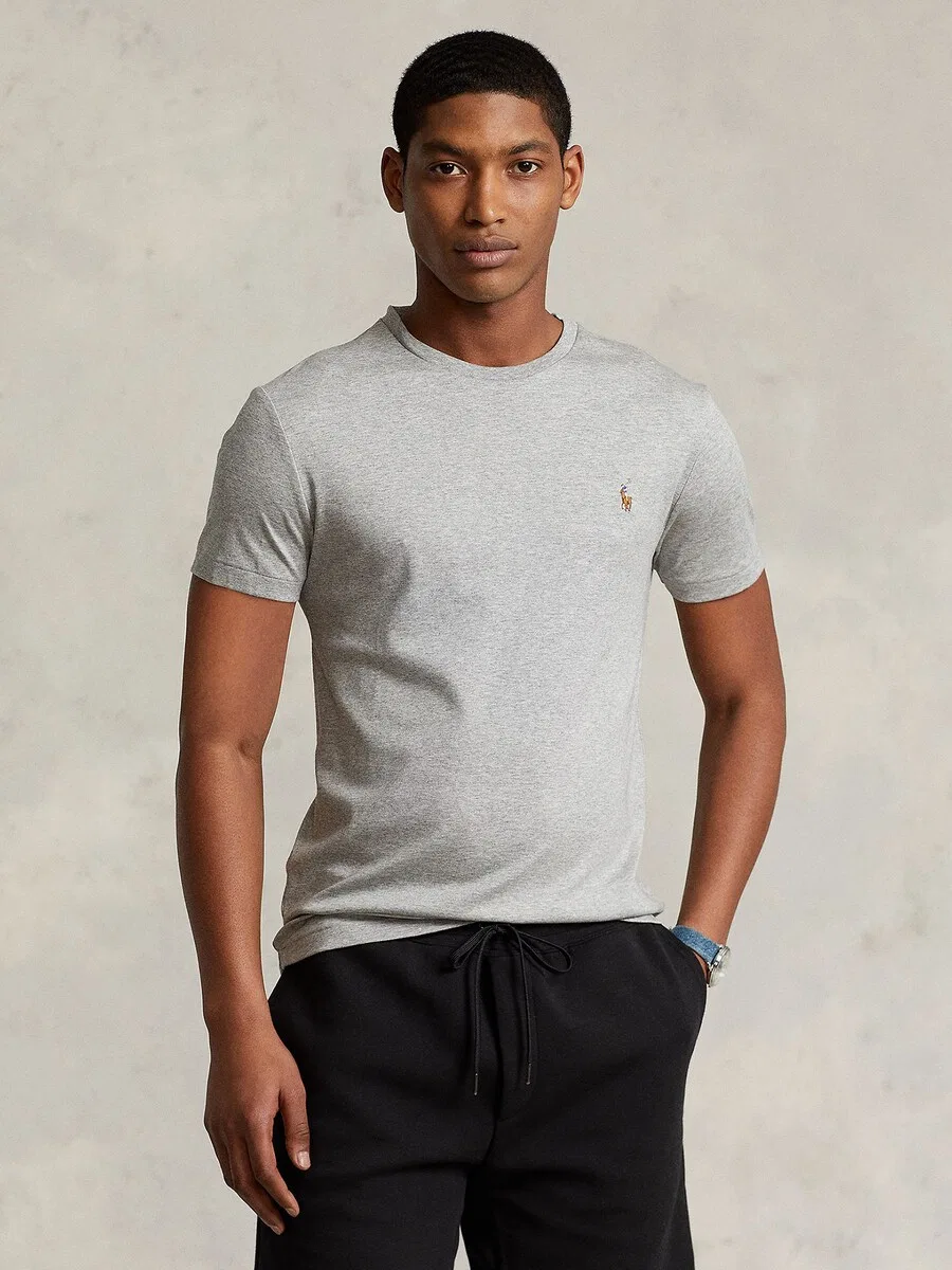 Футболка Polo Ralph Lauren стандартного кроя, серо-бежевая — фото 2