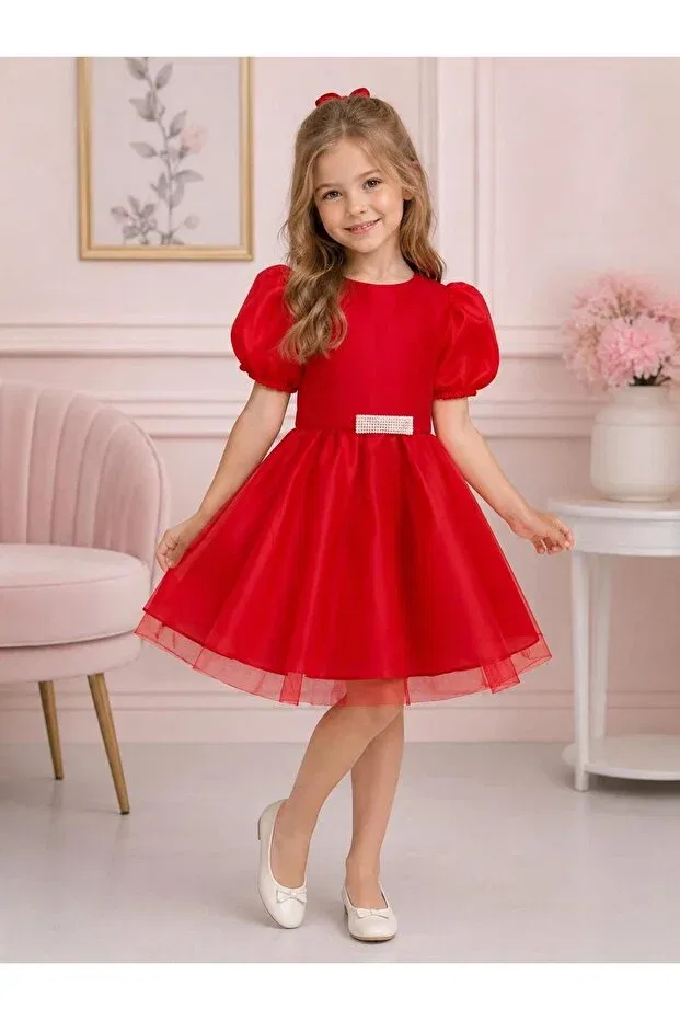 Детское платье для девочек с коротким рукавом Lunas Tekstil, Red — фото 3