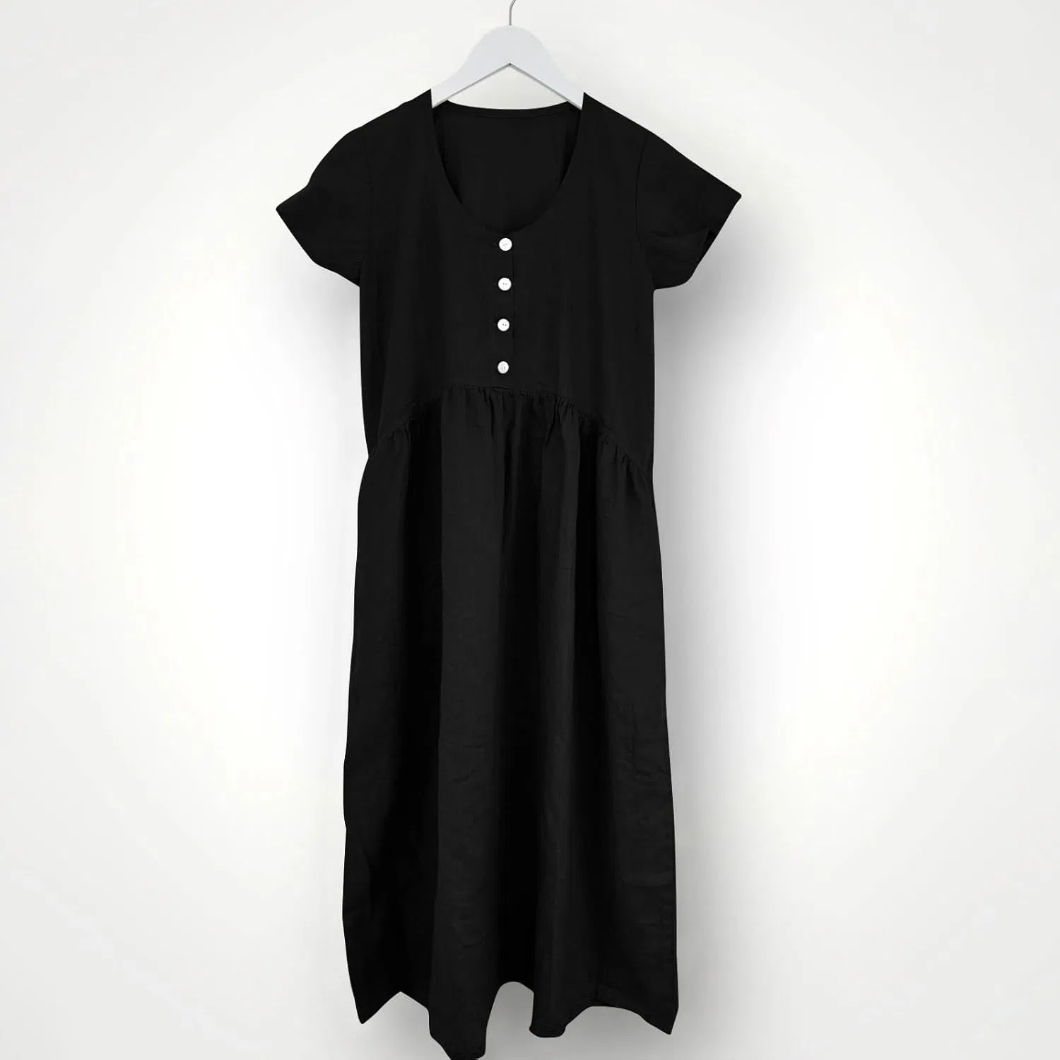 Женское летнее платье из хлопка и льна с плиссировкой, Black — фото 4