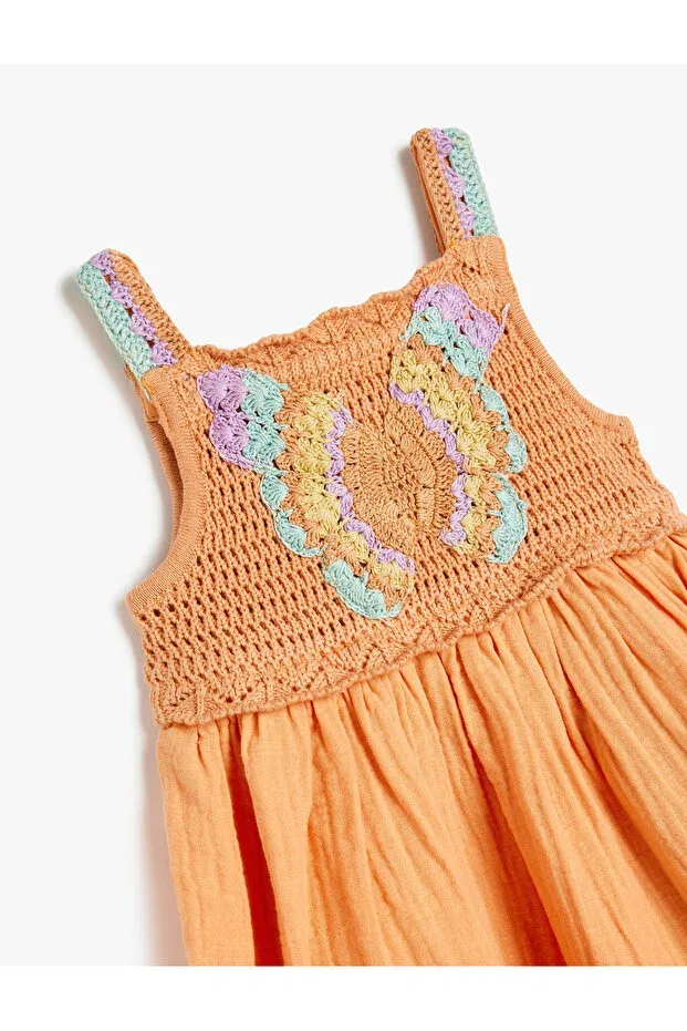 Детское платье для девочек хлопковое Butterfly Embroidery Detail Koton, Orange — фото 3