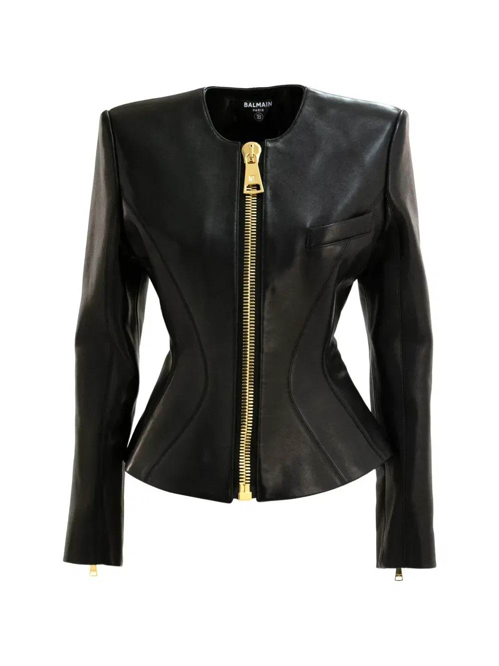 Куртка-косуха из кожи Balmain, черный