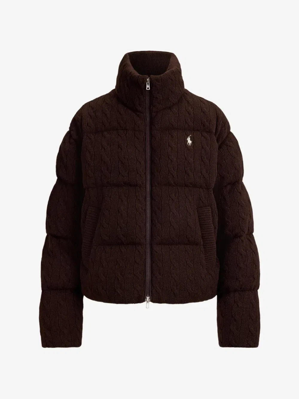 Трикотажный пуховик из шерсти и кашемира Polo Ralph Lauren, коричневый