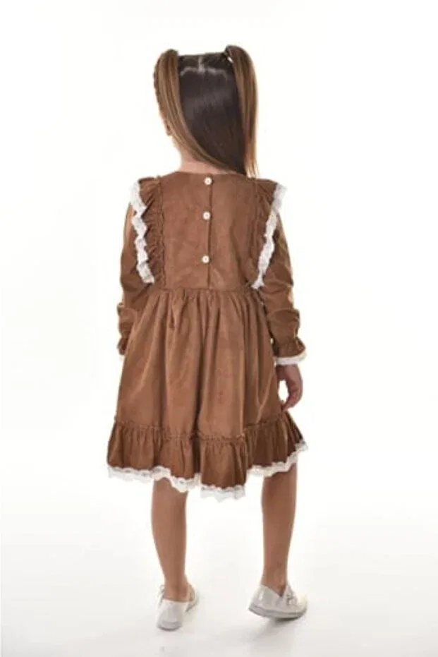 Детское платье для девочек с длинным рукавом Öfi Kids, Tan Color — фото 2