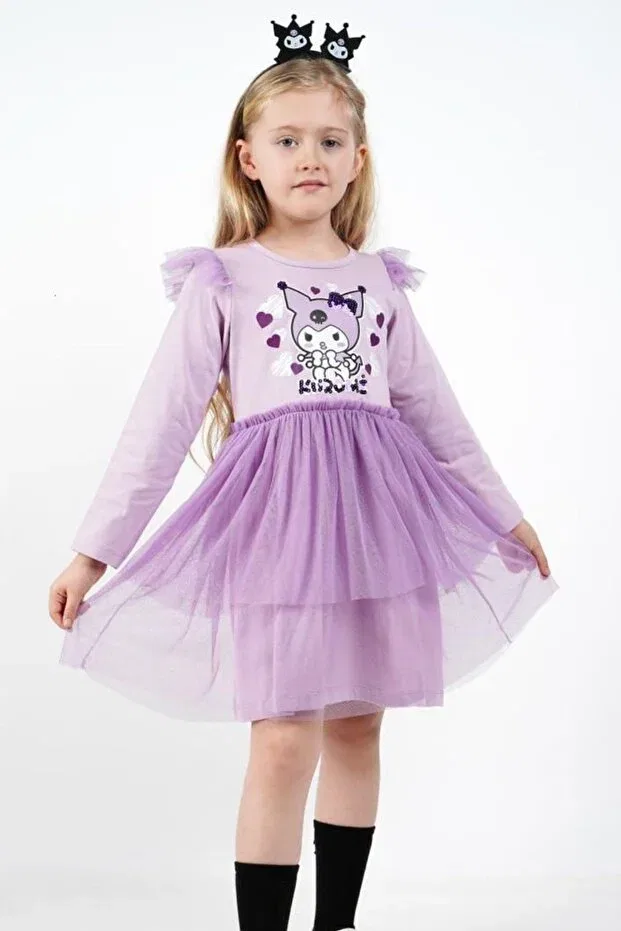 Детское платье для девочек с принтом Kuromi Tulle Detailed Dress Cantoy, Lilac — фото 2