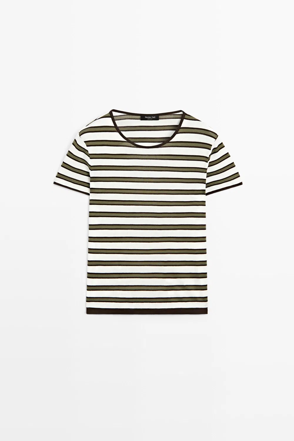 Футболка Massimo Dutti 100% Cotton Short Sleeve Striped, хаки — фото 2