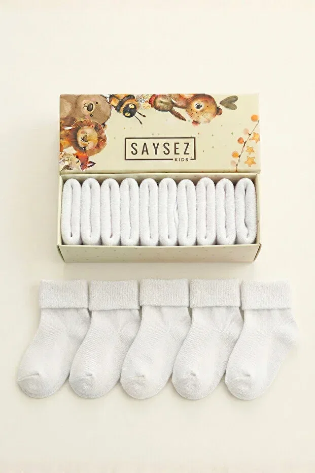 Детские носки для новорожденных хлопковые 5-парный набор Organic cotton unisex 5-piece boxed premium newborn baby socks Saysez, White