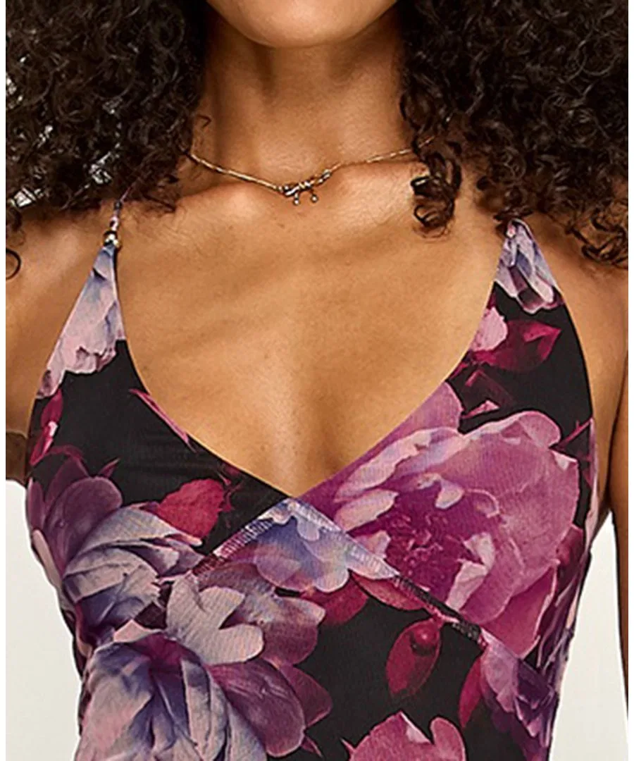 Платье-халтер из сетки с принтом, модель Printed Mesh Halter Emerald Sundae, Black Multi — фото 4