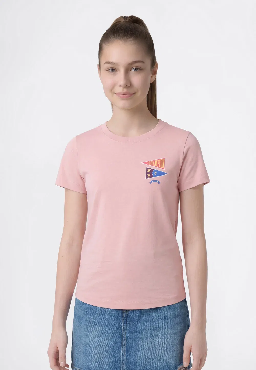Стандартный крой - футболка с принтом Champion, Light Pink