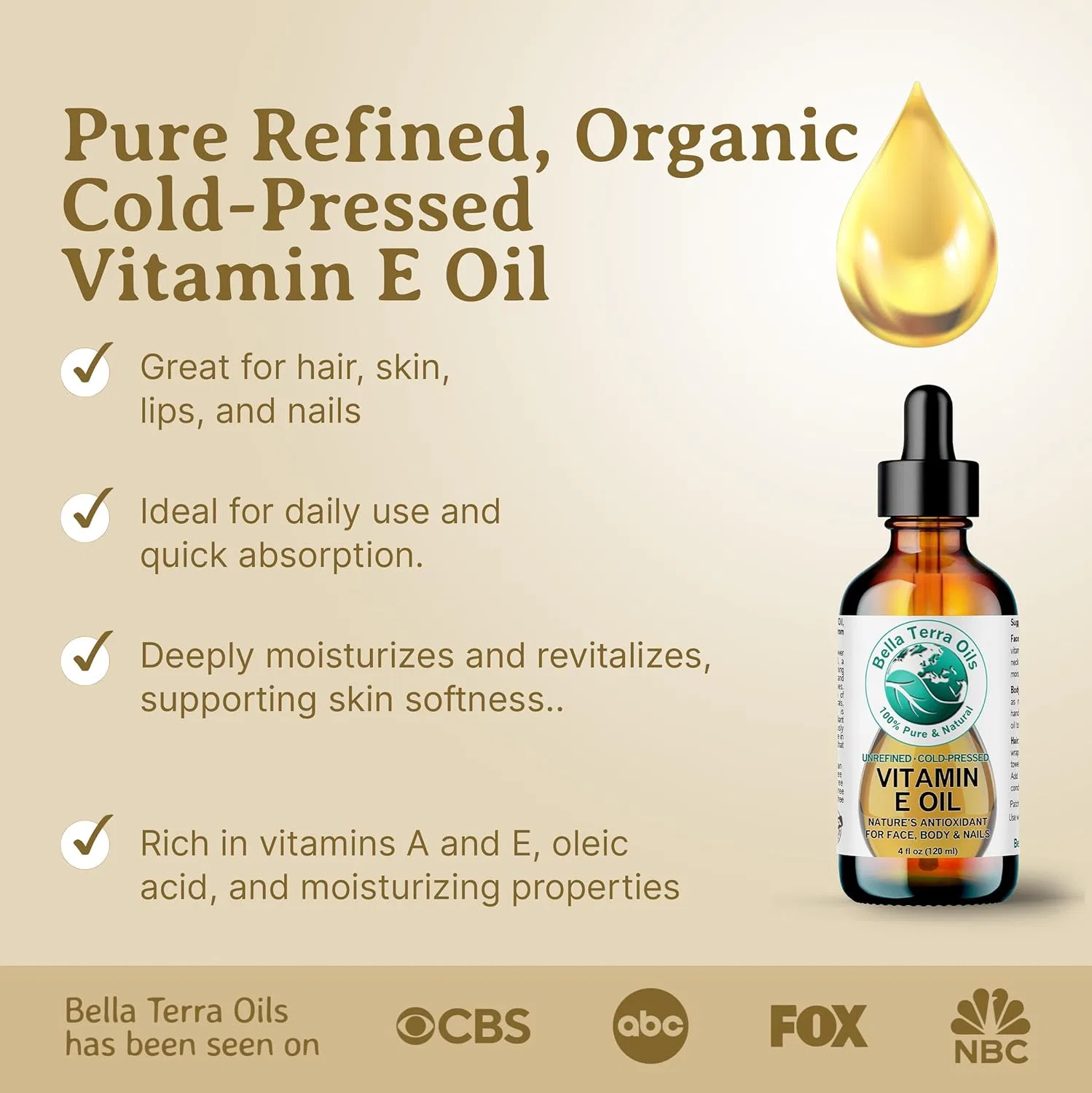 Масло для лица и тела Vitamin E Oil, Bella Terra Oils, 118 мл, 75 000 IU — фото 3