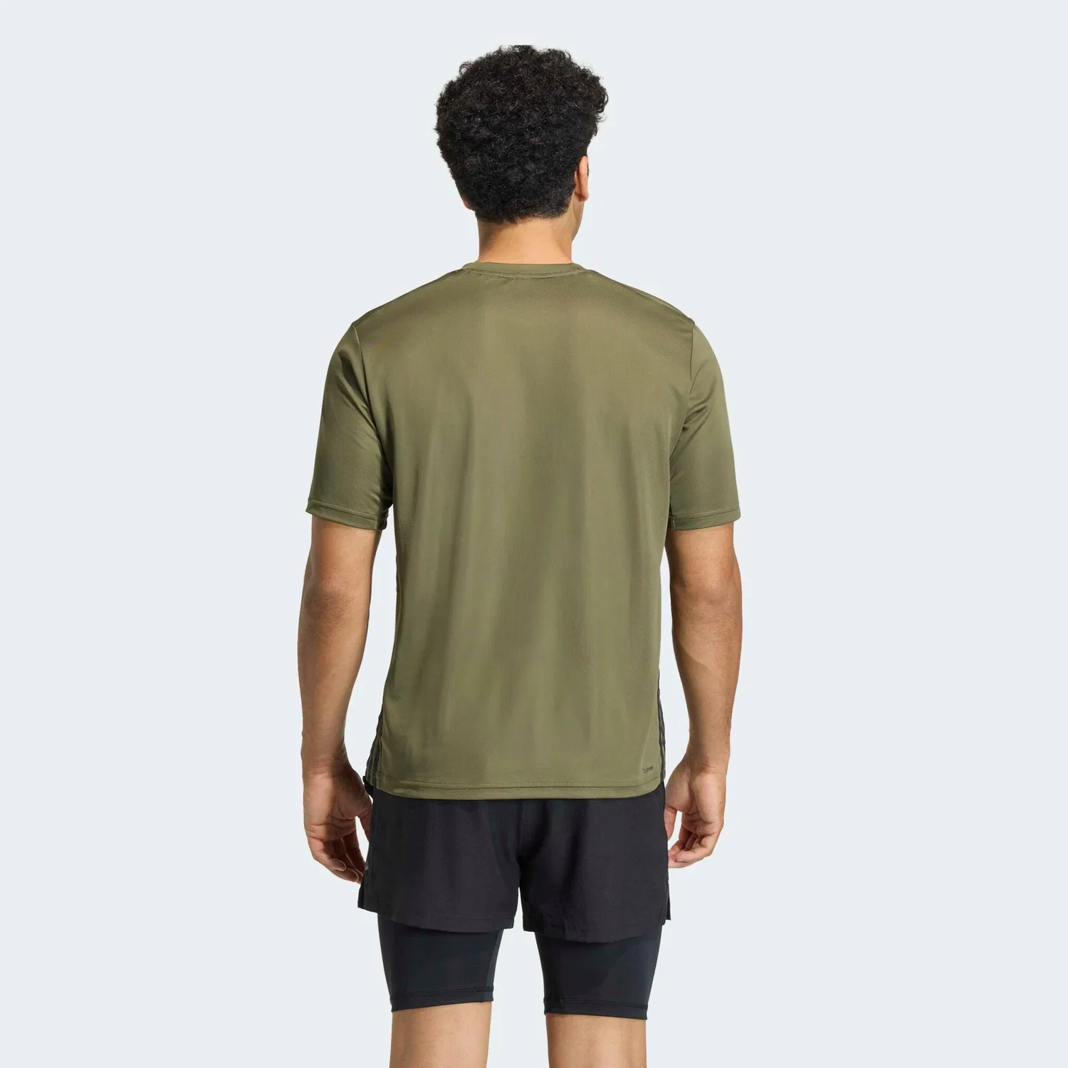 Мужская тренировочная футболка с тремя полосками Adidas Performance, Olive Strata/Black — фото 2