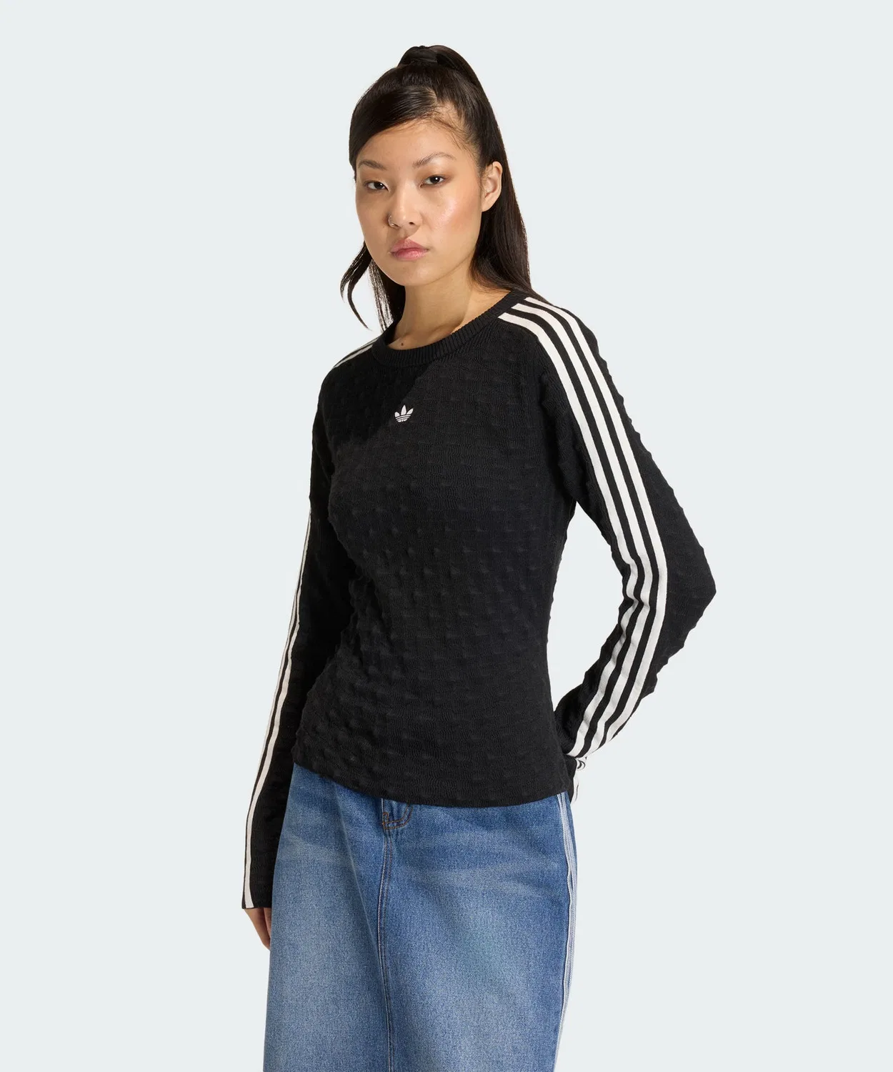 Женский свитшот с V-образным вырезом Spike Knit Slim Solid Adidas Originals, Black — фото 3