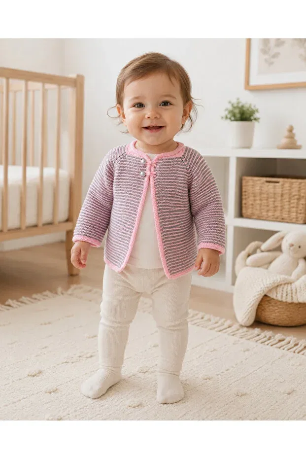 Детский кардиган с длинным рукавом Hand knitted grey-pink 18-24 months children's cardigan Hobi Kafe, Pink