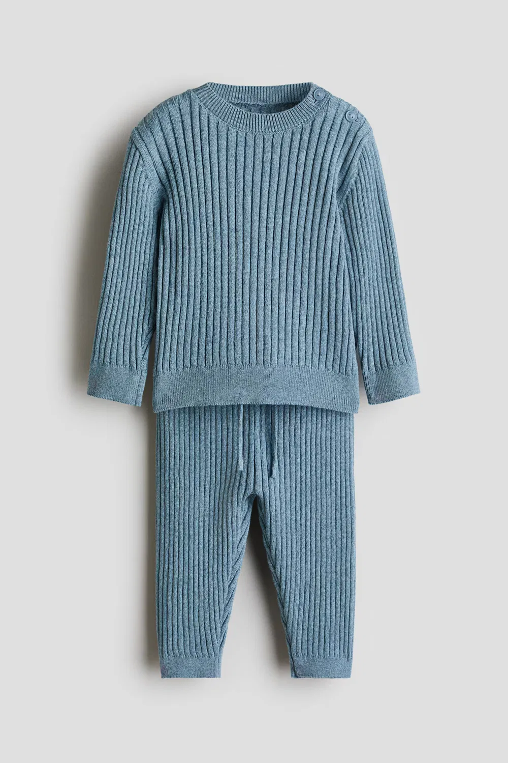 Костюм-Двойка из хлопчатобумажной ткани в широкую ребристую вязку H&M, Mattblau