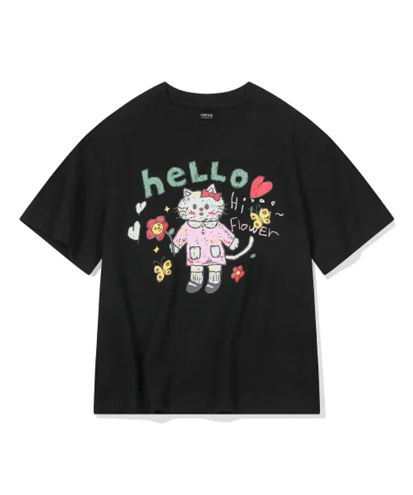 Футболка с принтом Hello Flower, Cpgn Kids, черный — фото 2
