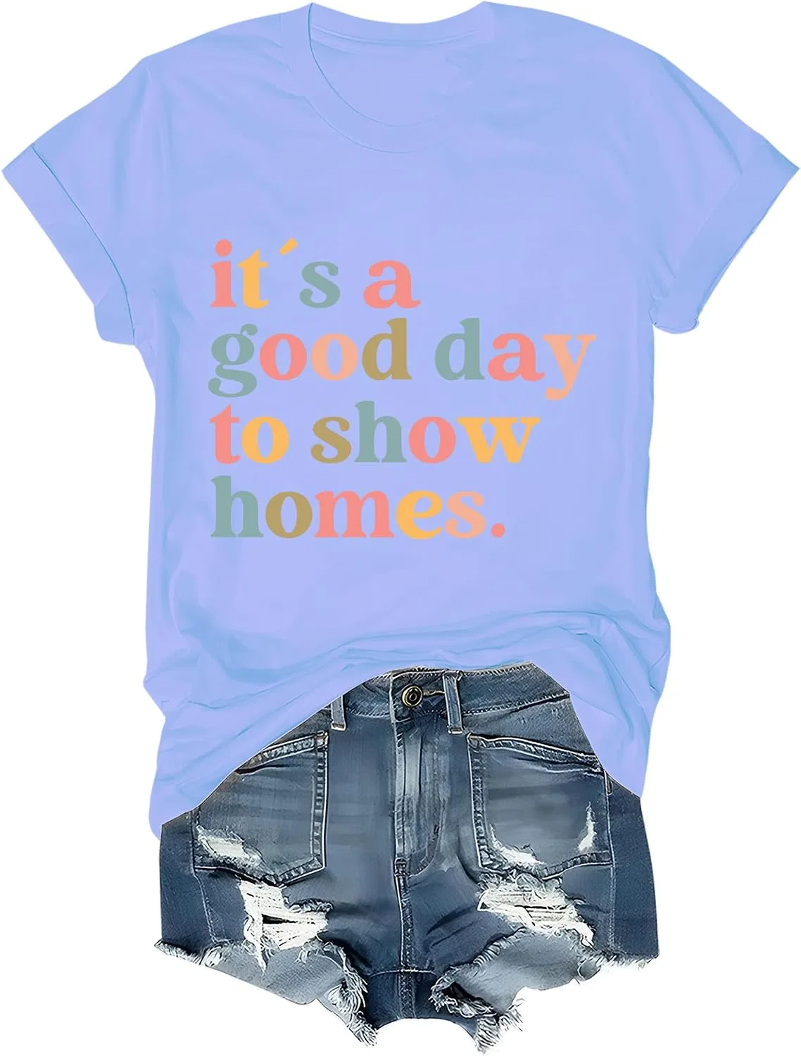 Женская футболка с принтом Letter Print Regular Fit, Sky Blue