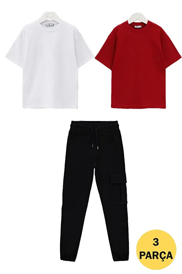 Детский комплект для мальчиков из футера с моделью Girls boys set Yağtu Collection, Black White Red