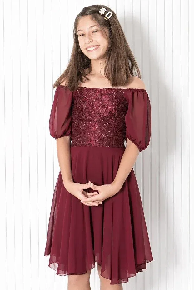 Детское платье для девочек с принтом Prom / Bridesmaid Denimini, Burgundy — фото 2