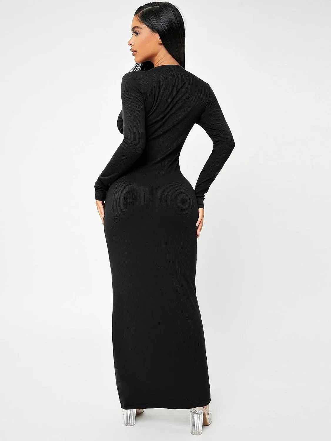 Женское длинное платье-водолазка с запа́хом Bodycon, Black — фото 2