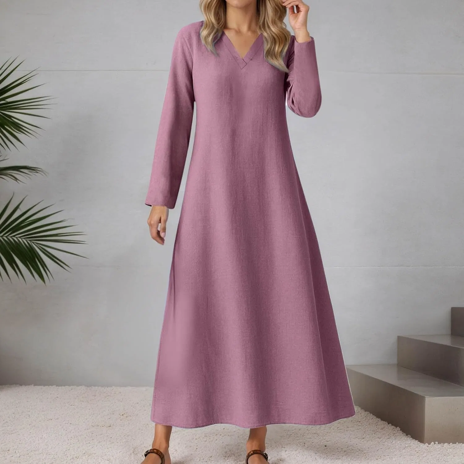 Женское летнее платье-макси V-образным вырезом Casual, A005purple — фото 2