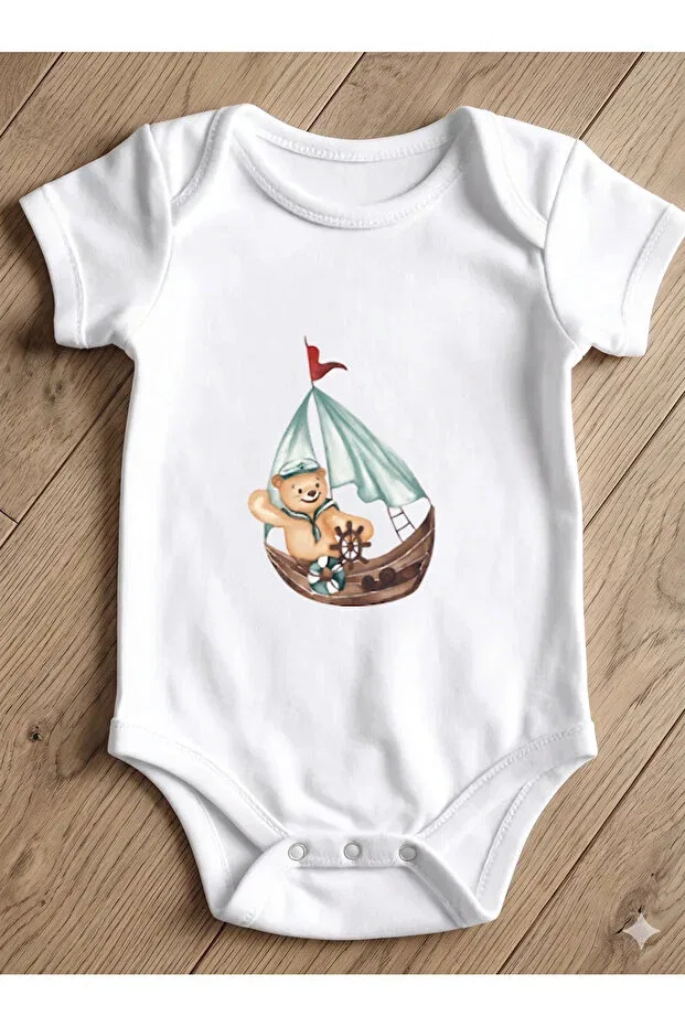 Детский комплект боди для новорожденных с принтом Tiny Sailor Teddy Design Hazden, White — фото 2