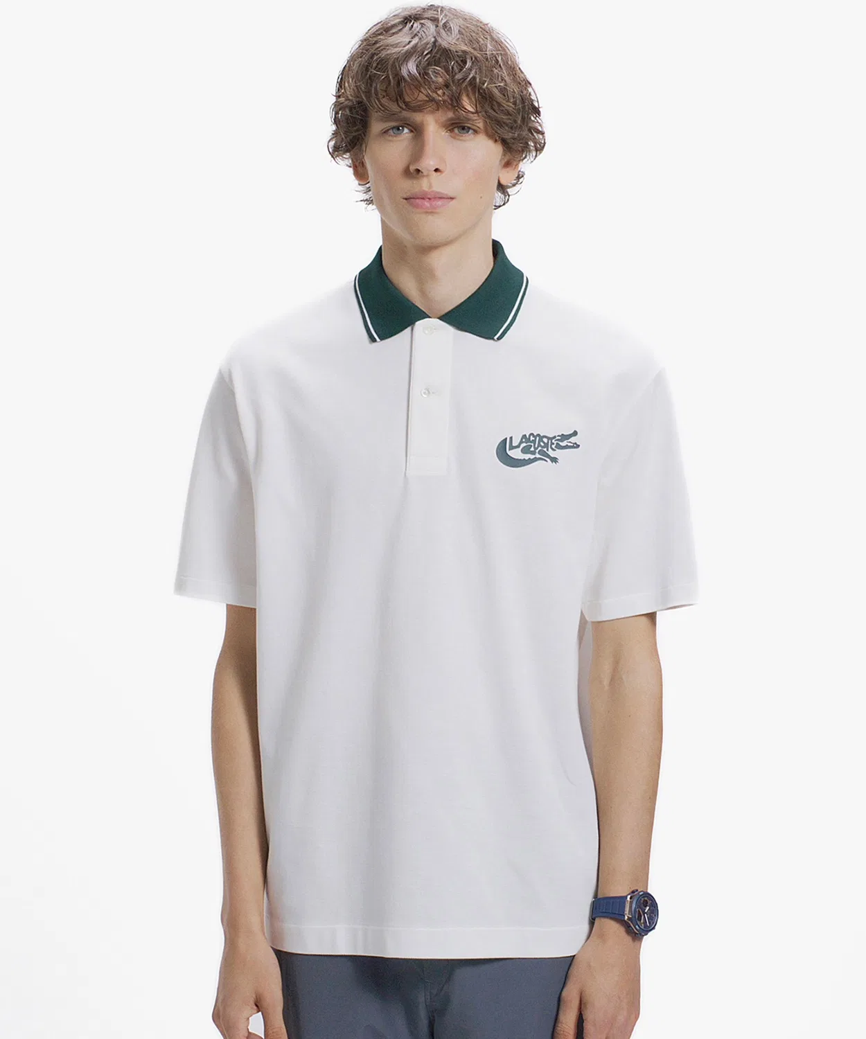 Мужская футболка-поло с принтом крокодила и полосками LACOSTE, Off White