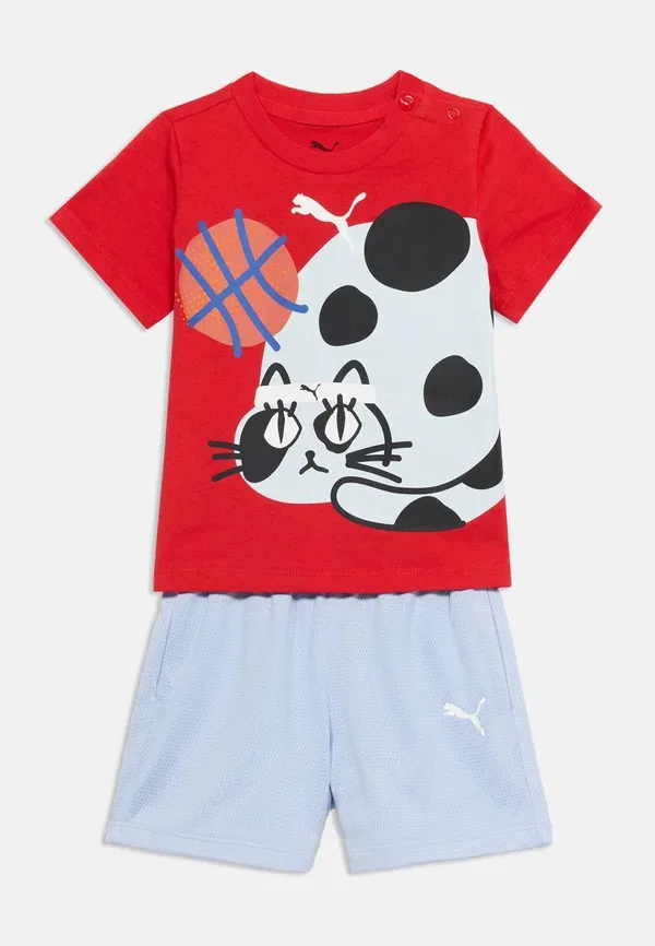 Комплект из футболки с принтом и шорт из хлопка и полиэстера Puma, красный — фото 3