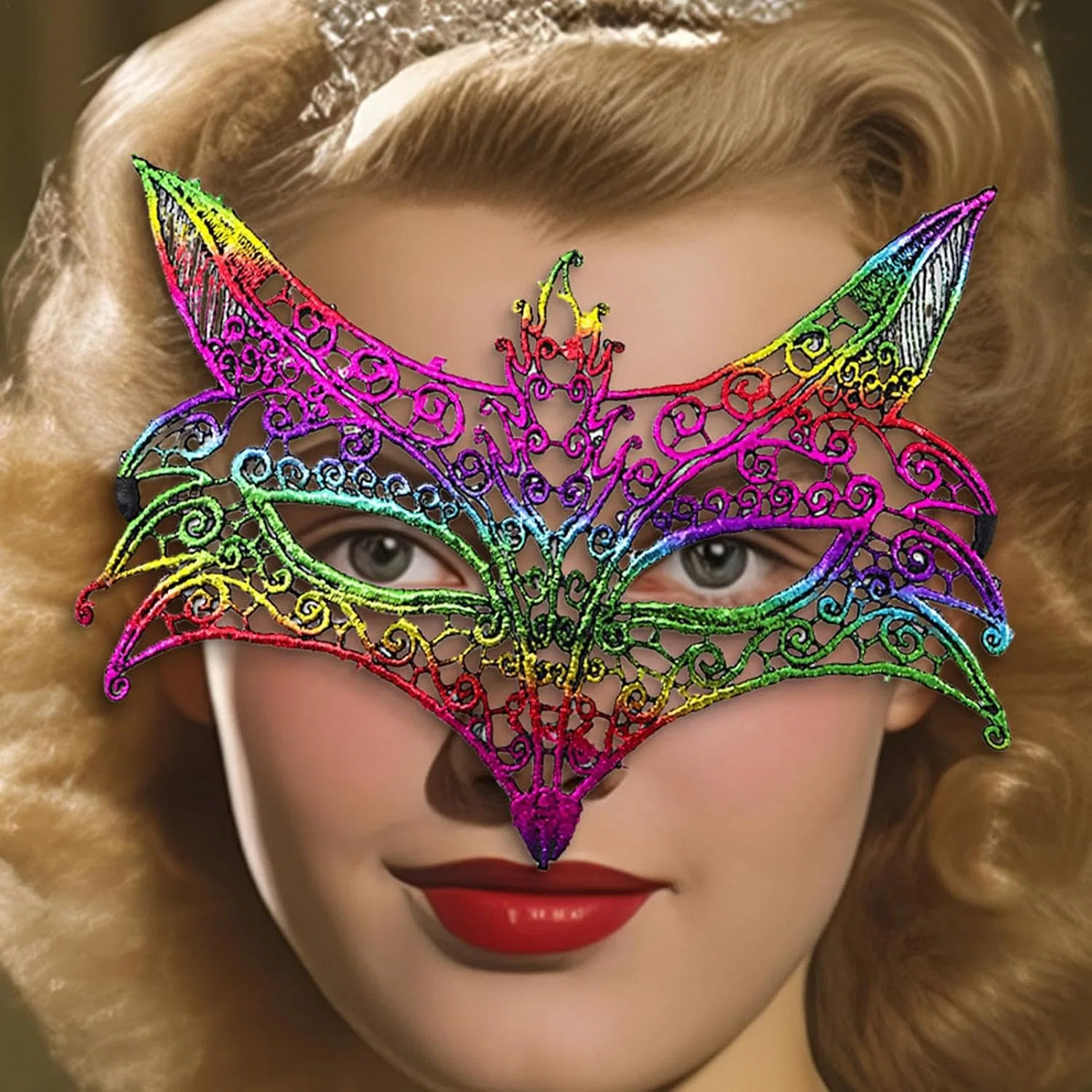 Маска для лица из кружева, Shitafe, 1 шт, Цвет Colourful Wolf Head — фото 3