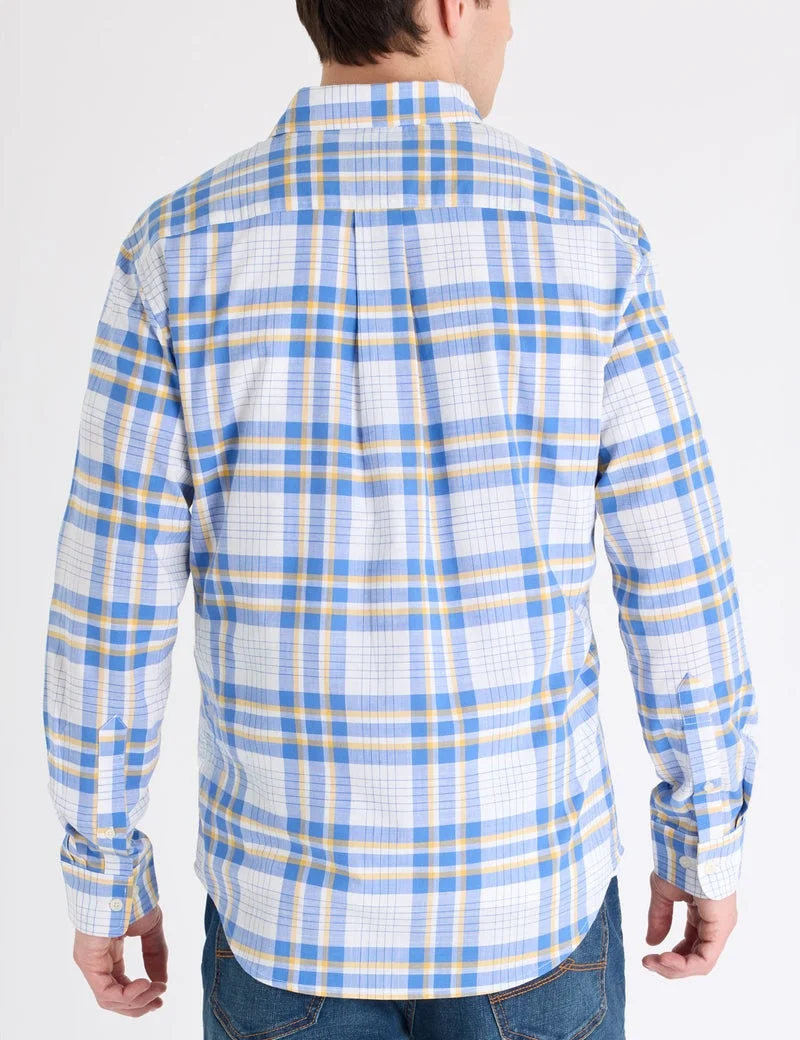 Мужская рубашка U.S. Polo Assn. Long Sleeve Plaid Slub Poplin, синий/желтый — фото 2