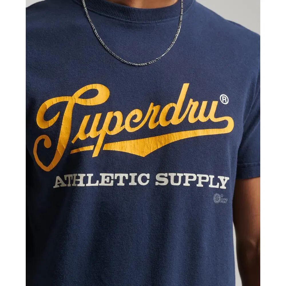 Мужская хлопковая футболка Superdry Vintage Scripted College, Blau — фото 3