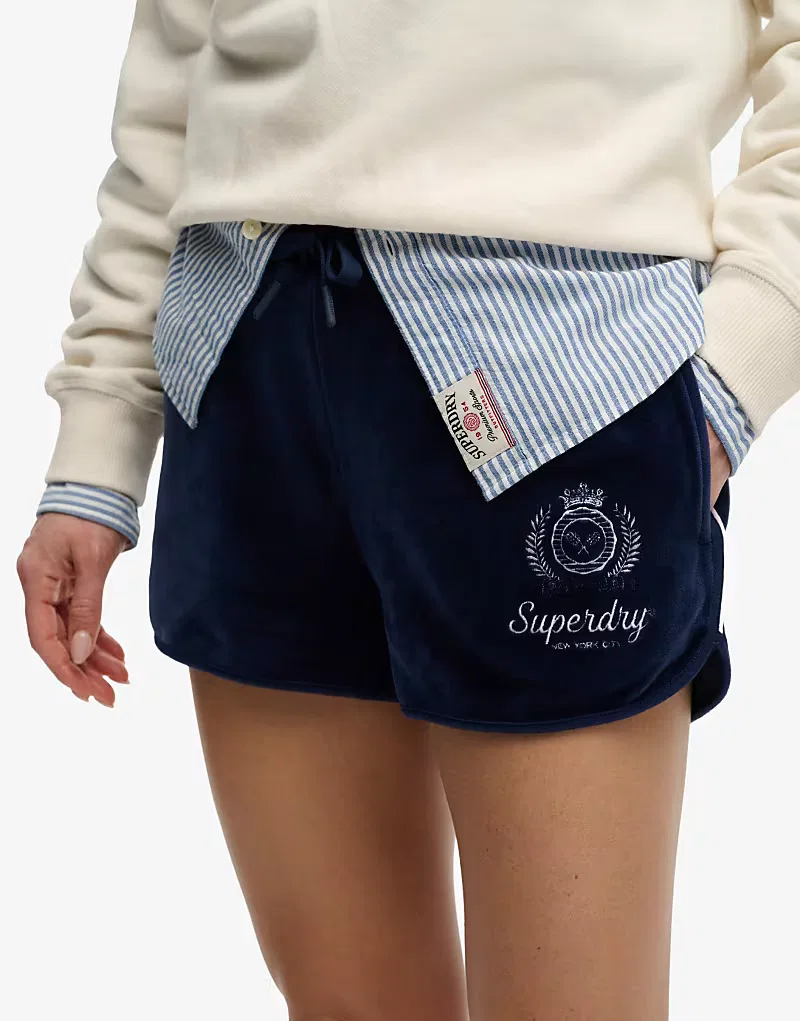 Шорты из велюра Country club Superdry, насыщенный темно-синий