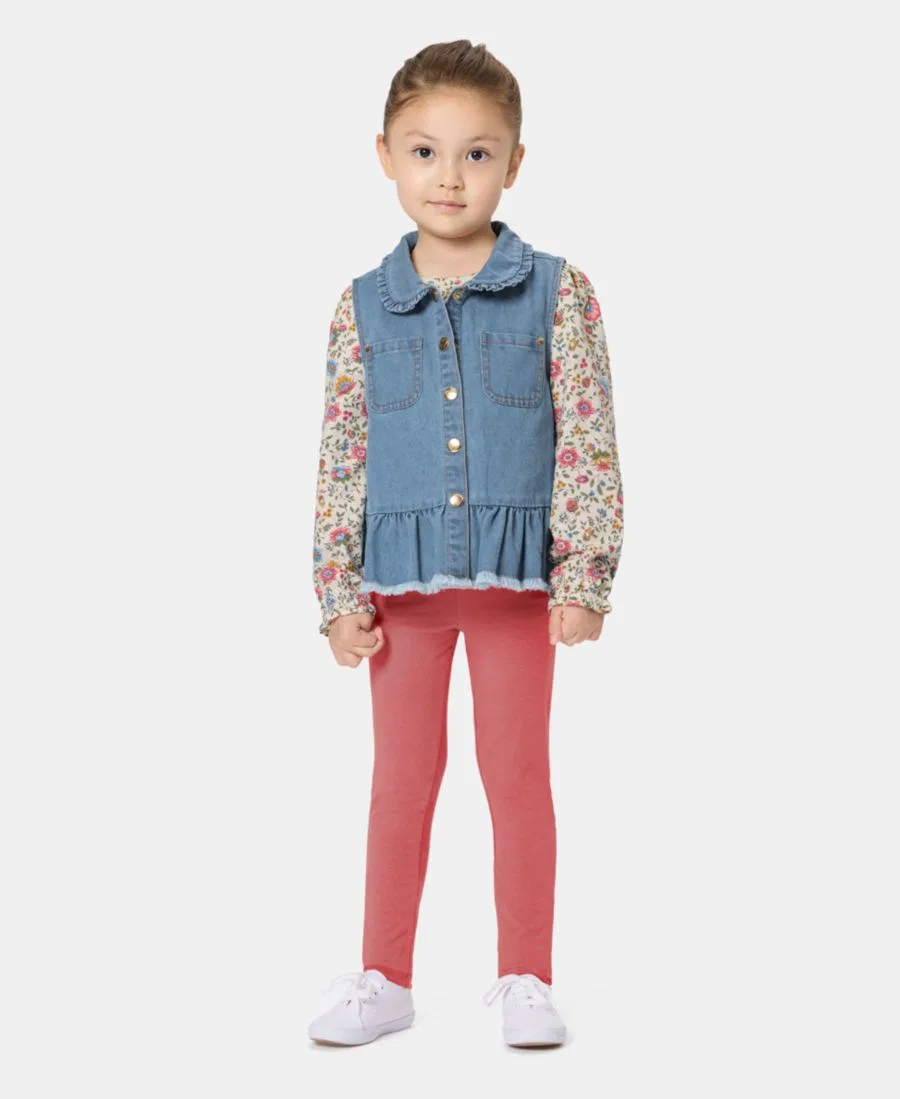 Комплект из джинсового жилета, топа с длинным рукавом и леггинсов, Toddler Girls' 2T-5T Kids Headquarters, Denim
