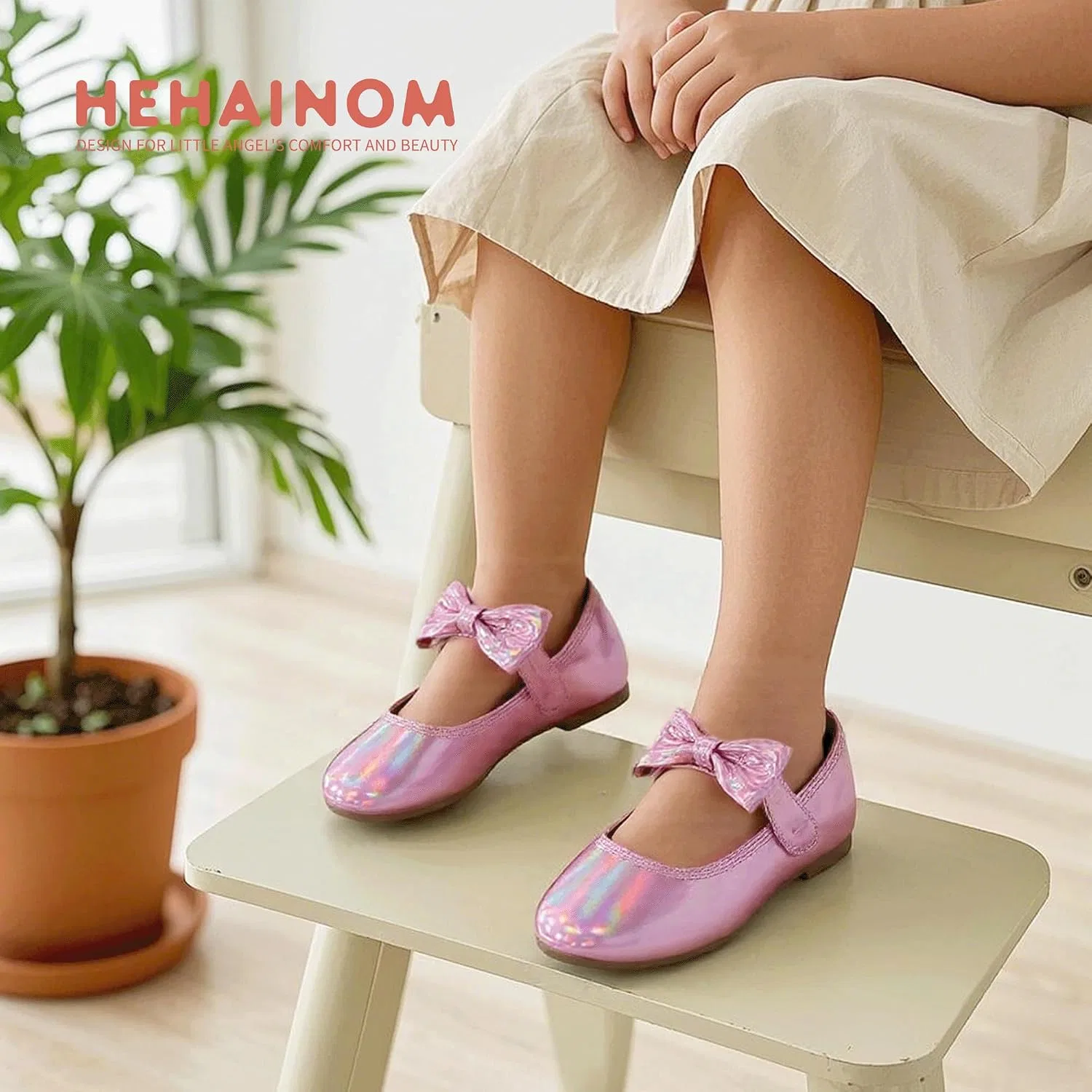 Детские балетки для девочек с бантом Hehainom, Pink — фото 2