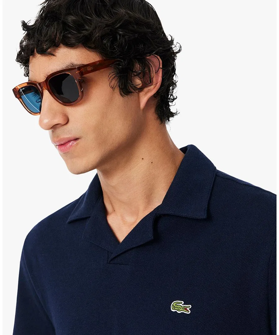 Поло Lacoste мужское классическое с вышивкой, темно-синий — фото 3