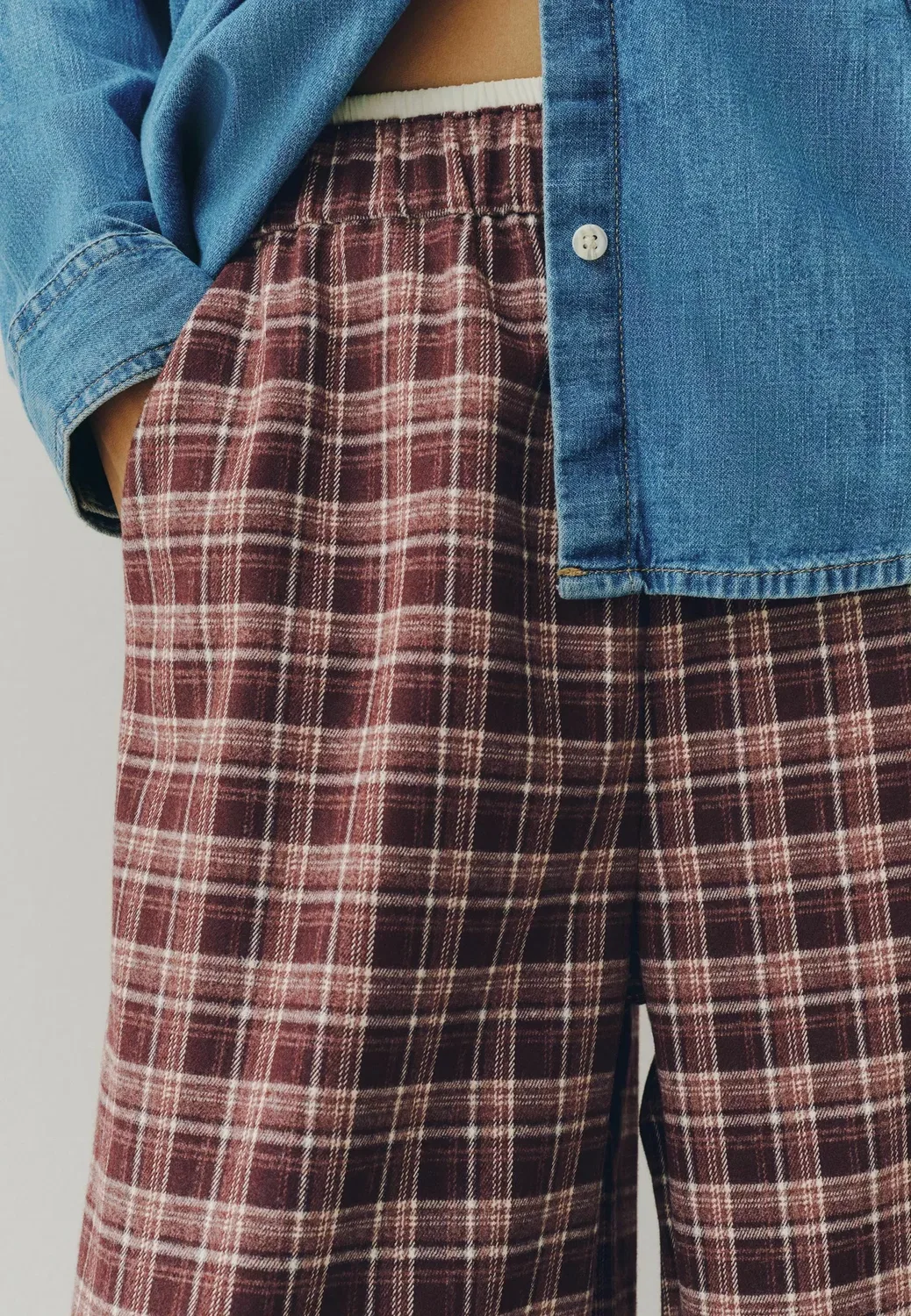 Брюки с закругленными штанинами и ворсом Next, Berry Red Check — фото 4
