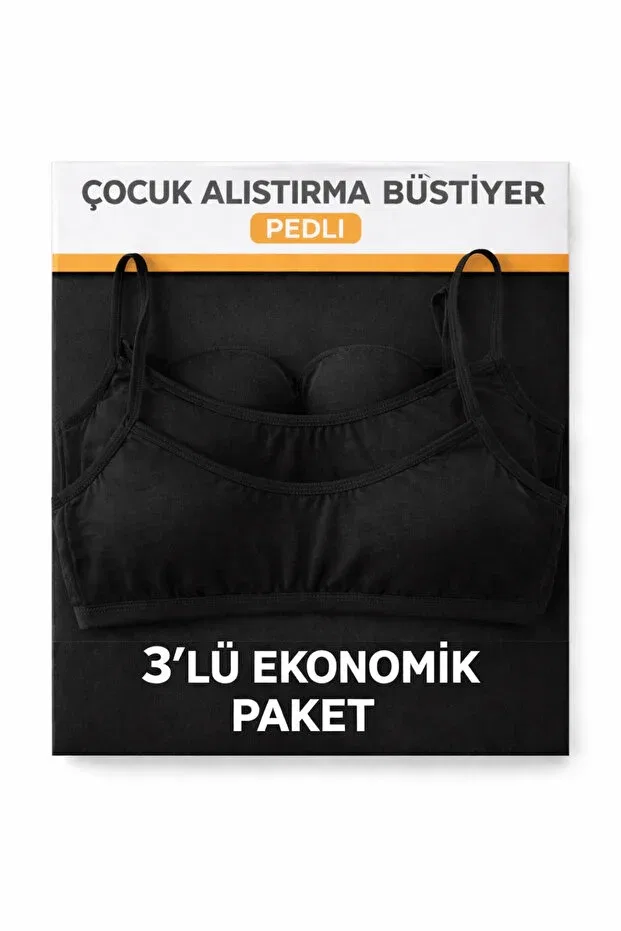 Детское бюстье для девочек хлопковое 3-предметный набор Qulat, Black