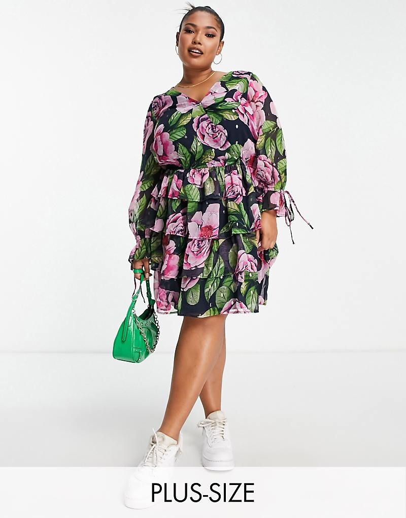 

River Island Plus – Сиреневое мини-платье со сборками и завязками