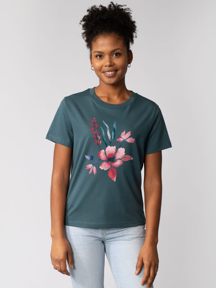 

Футболка с цветком акварелью 01 в цвете петролеум wat Apparel, Синий, Футболка с цветком акварелью 01 в цвете петролеум wat Apparel