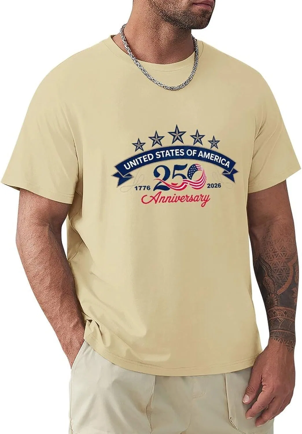 Футболка мужская хлопковая, America's 250th Anniversary, Sand Colour-style-4