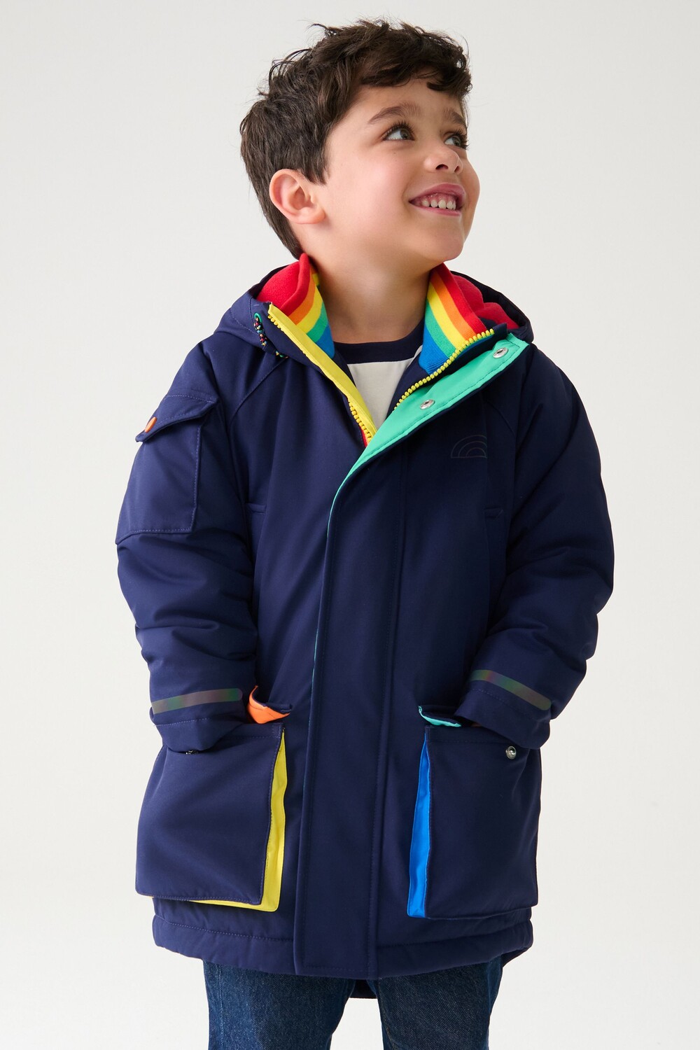 

Куртка парка с радужной отделкой, устойчивая к дождю Little Bird By Jools Oliver, синий