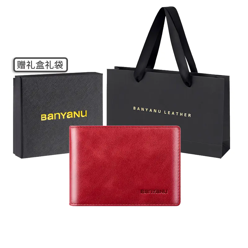 

Banyanu Кожаный картхолдер для мужчин, Burgundy Trifold-Anti-Skimming
