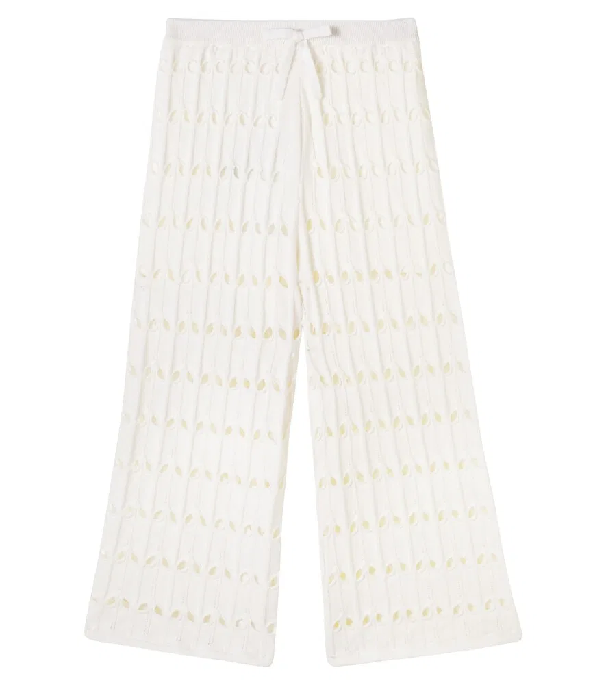 Вязаные брюки из шерсти и хлопка Zimmermann Kids, белый